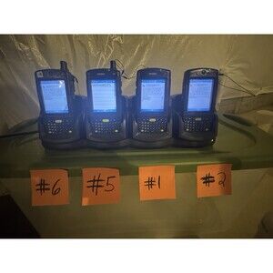 Lot of 4 Symbol MC7090 / MC7095 Mobile Devices (Tested) + Cradle + Pistol Grips